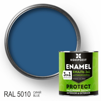 Емаль Kompozit антикорозійна 3 в 1 PROTECT RAL5010 синій шовковистий мат 2.7 кг